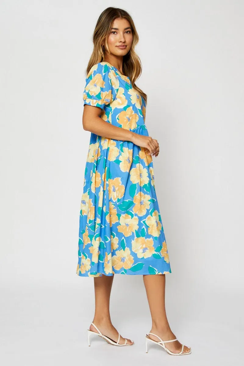 Print Midi Dress Short Sleeve