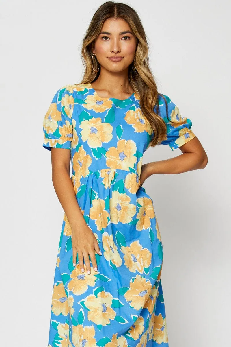 Print Midi Dress Short Sleeve