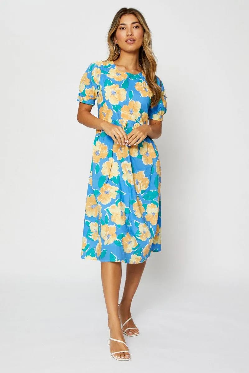Print Midi Dress Short Sleeve