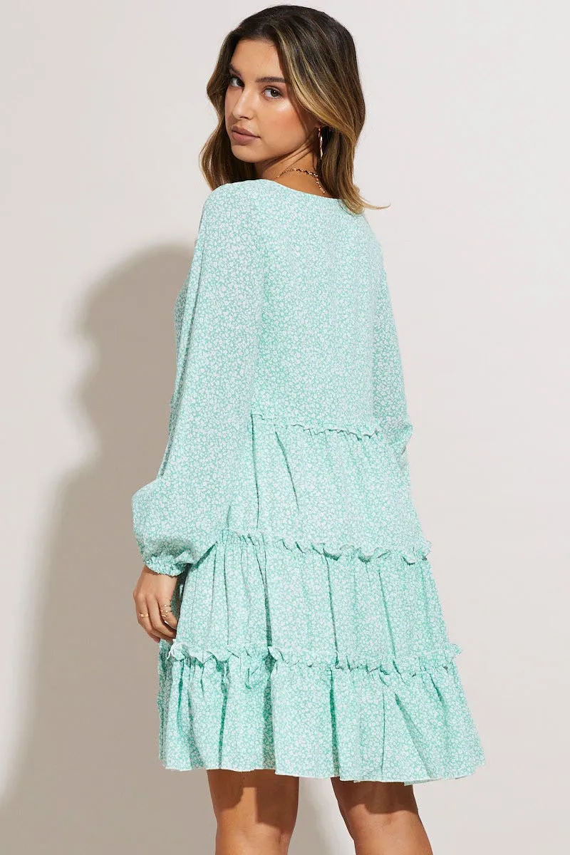 Print Mini Dress Long Sleeve