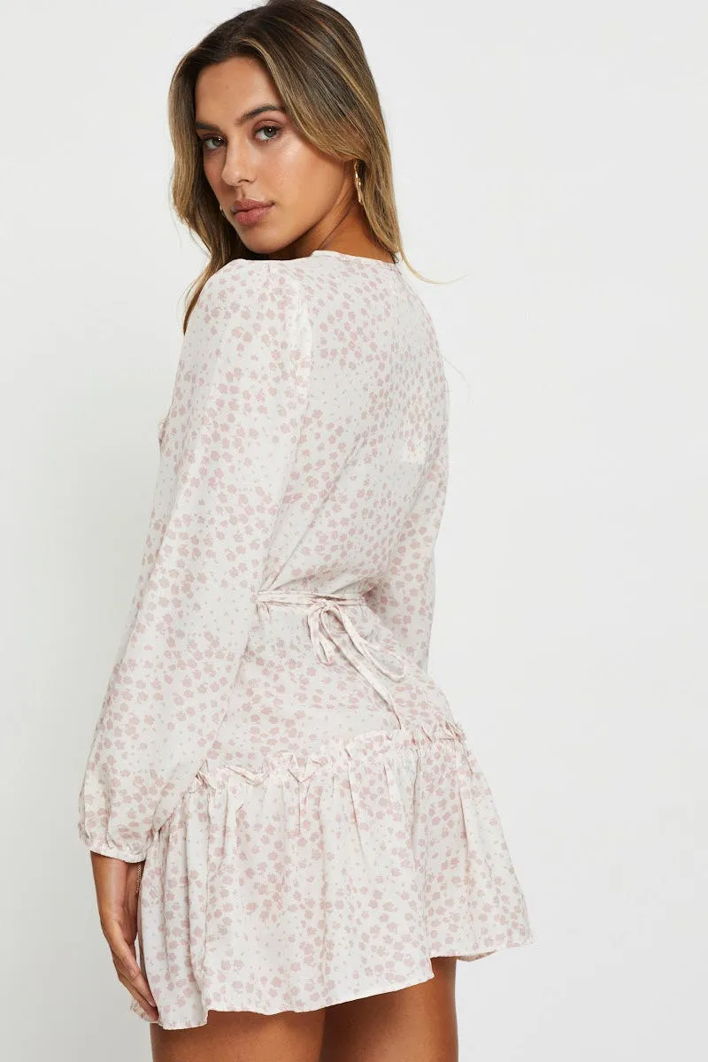 Print Mini Dress Long Sleeve