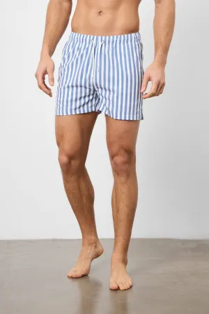 Printed Swim Short in White/Denim Blue Stripe