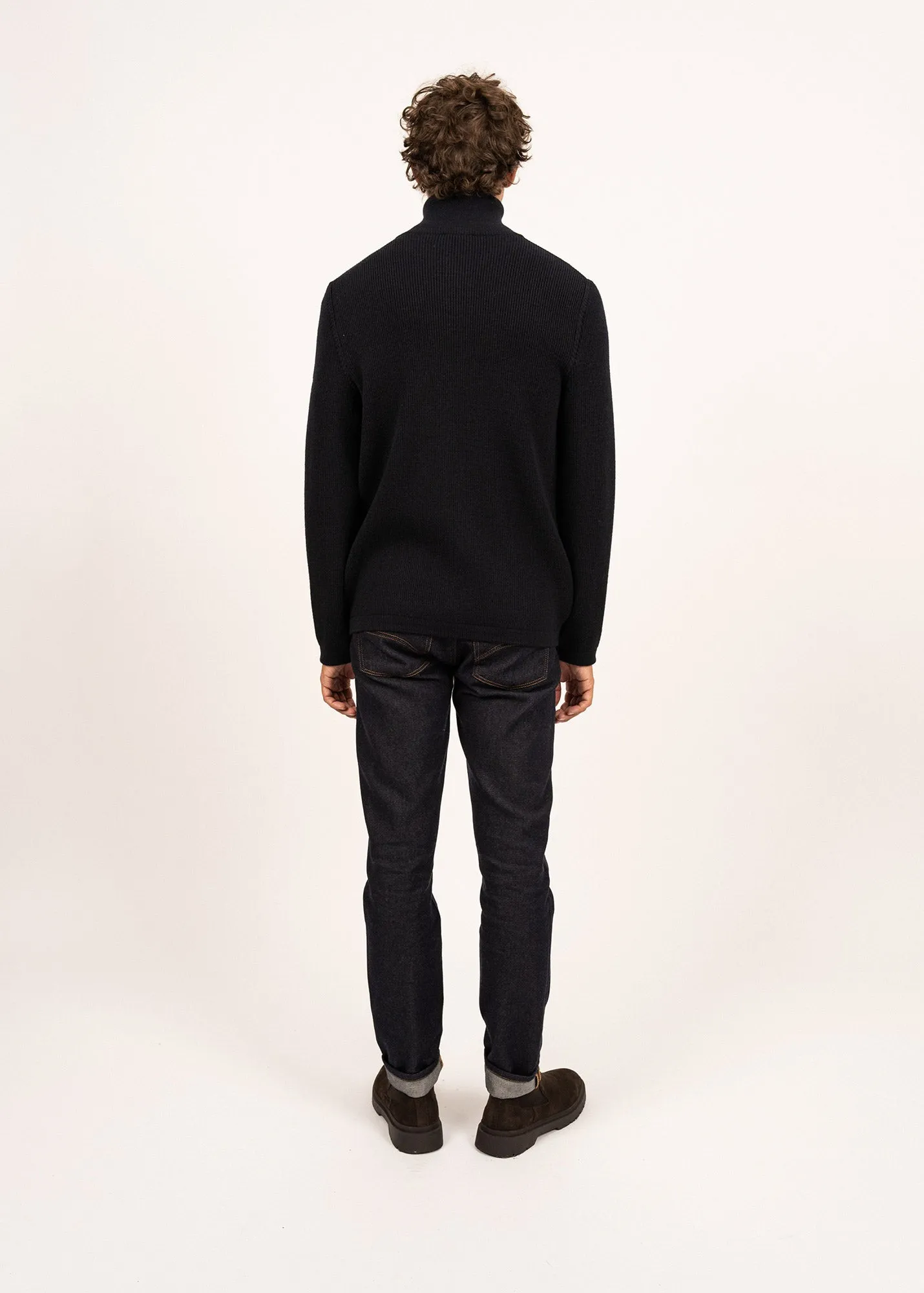 QUIBERON - High Collar Knit Jacket (NAVY)