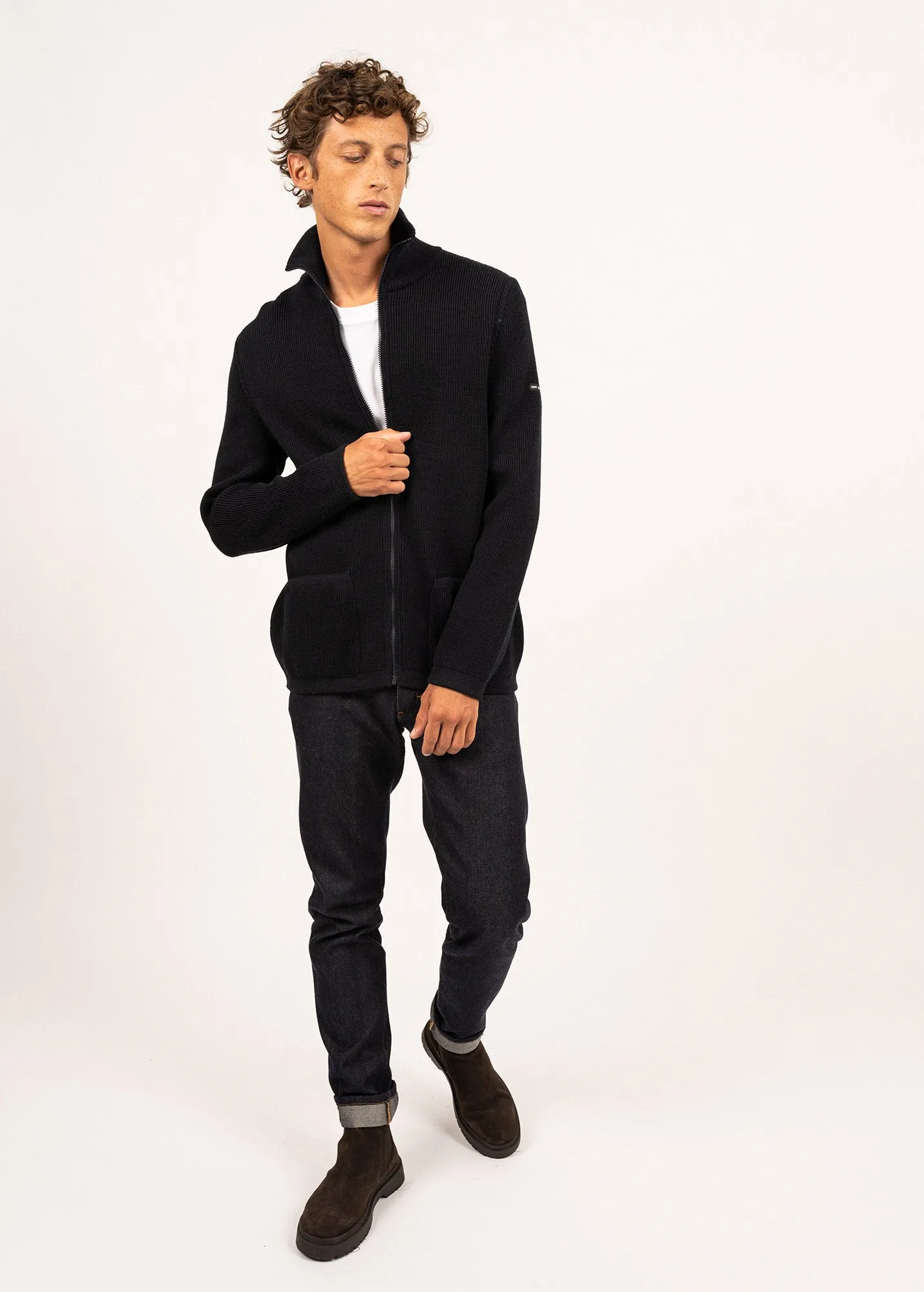 QUIBERON - High Collar Knit Jacket (NAVY)
