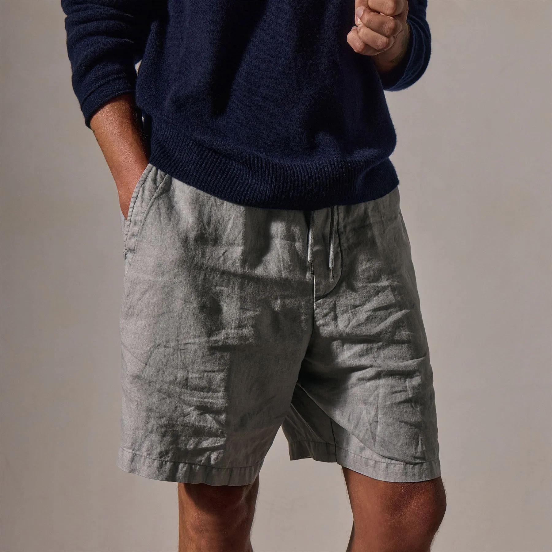 Relaxed Fit Linen Short - Grey Sky Pigment