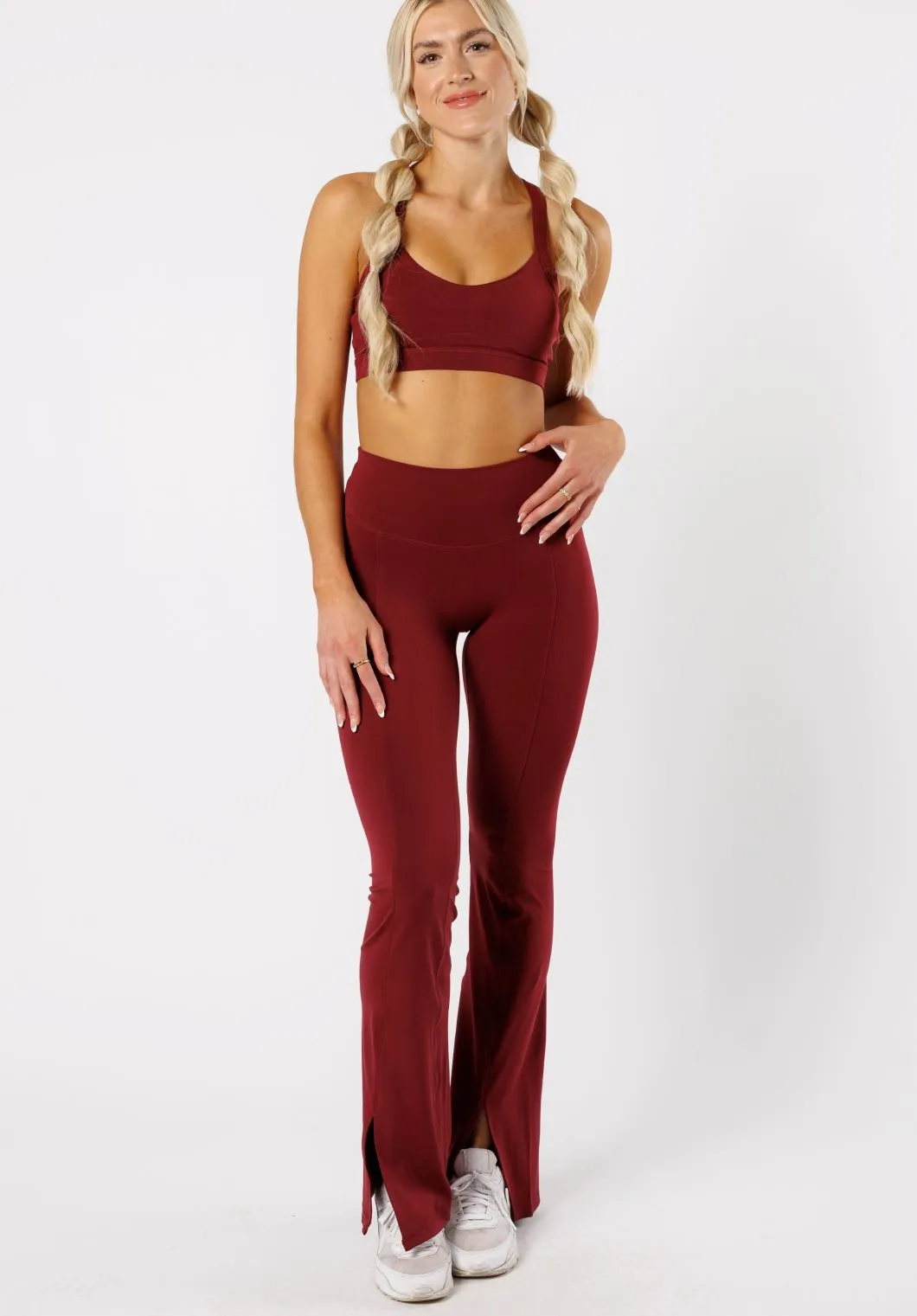 Reluna™ Front Slit Sculptseam® Flare Leggings 34" Red Velvet