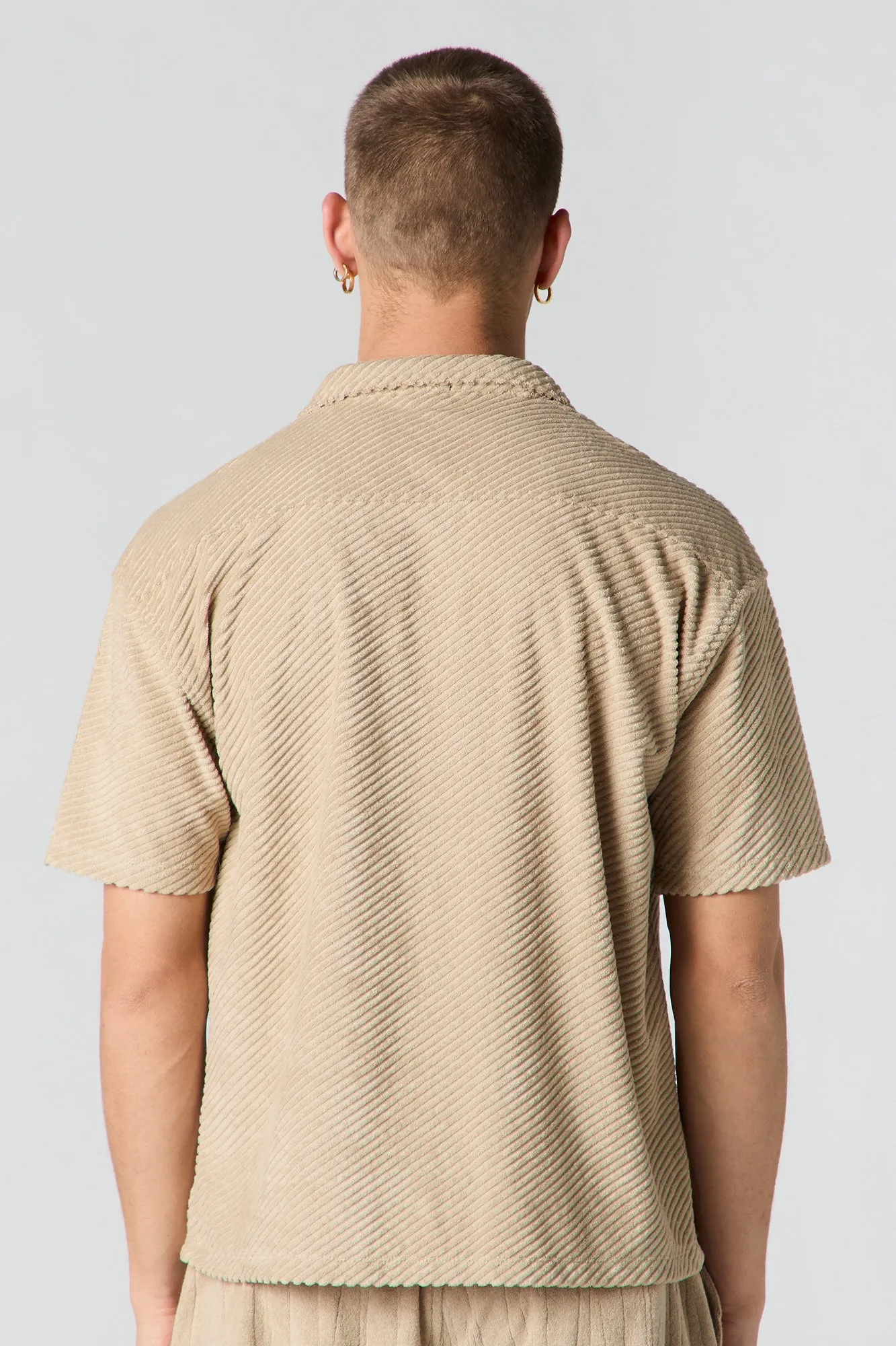 Ribbed Knit Zip-Up Short Sleeve Top