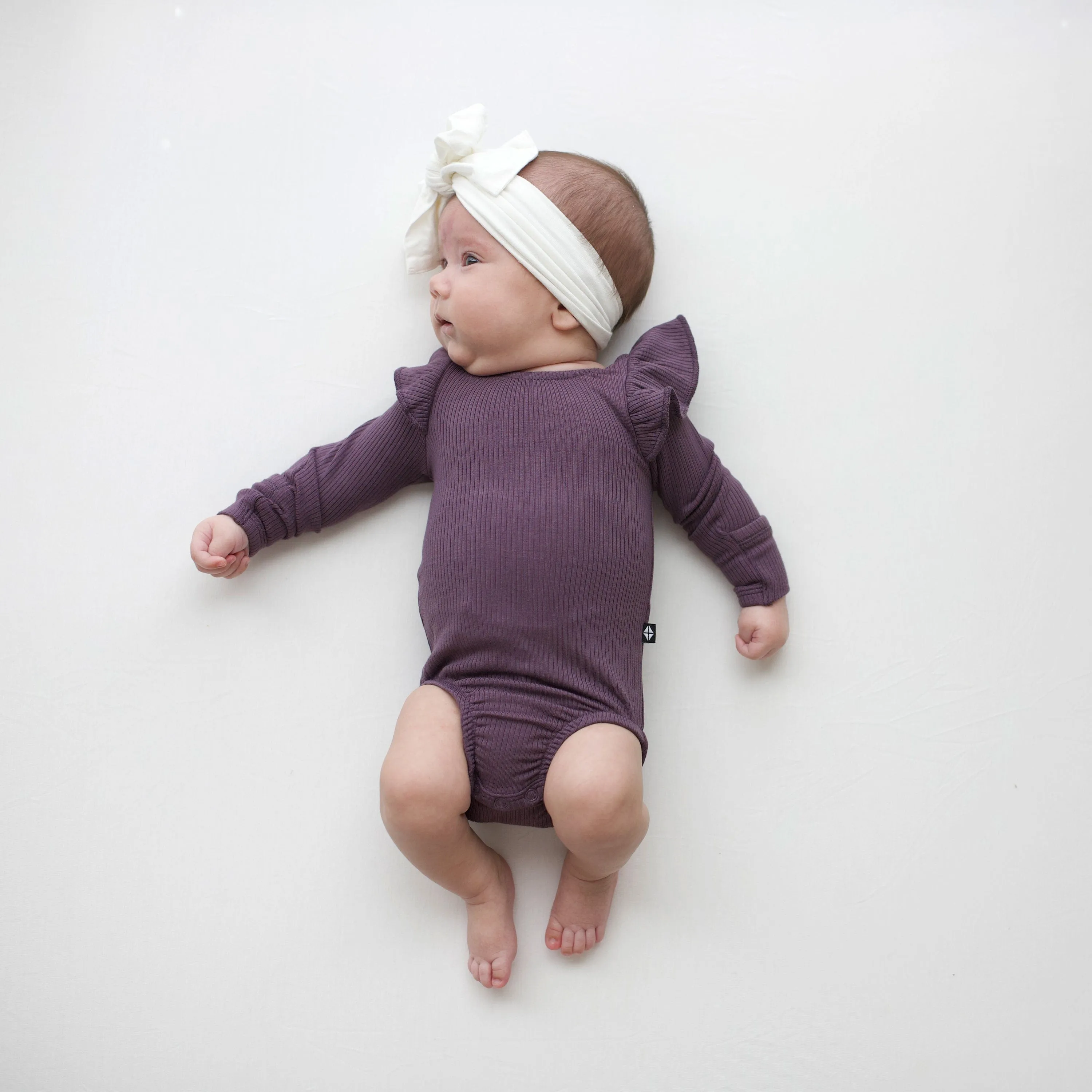 Ribbed Long Sleeve Ruffle Leotard in Currant