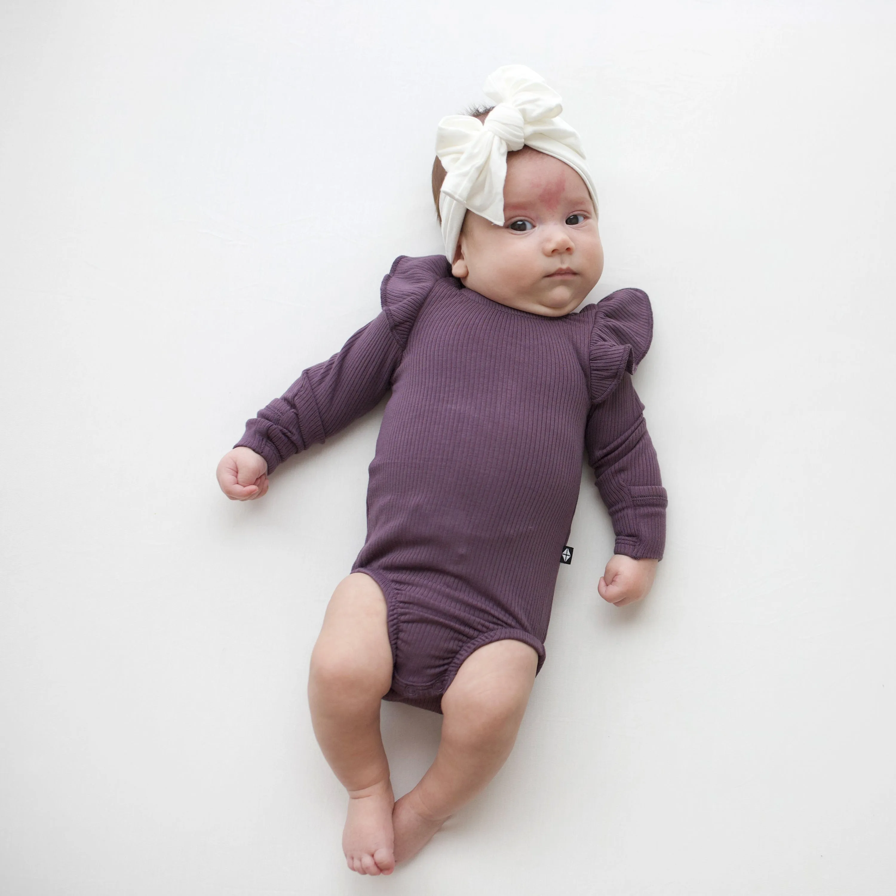 Ribbed Long Sleeve Ruffle Leotard in Currant