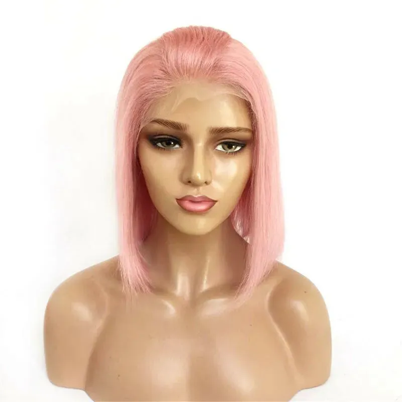 RIO 100% Human Hair 13X6 Breathable Glueless Fit HD Lace Frontal Bob Wig - Straight Light Pink Bob
