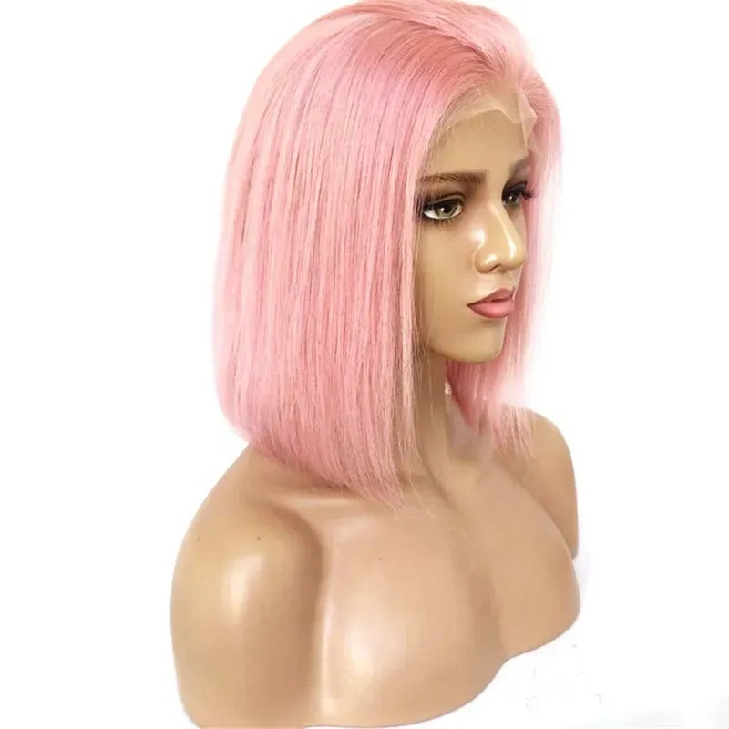 RIO 100% Human Hair 13X6 Breathable Glueless Fit HD Lace Frontal Bob Wig - Straight Light Pink Bob