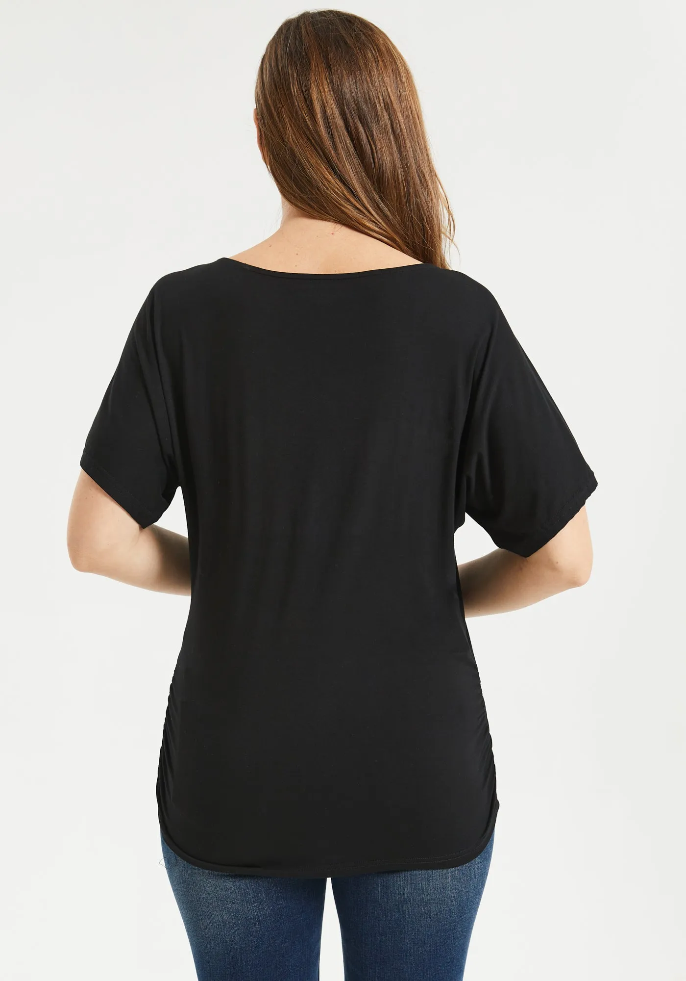 Ruched Dolman Tee (Black)