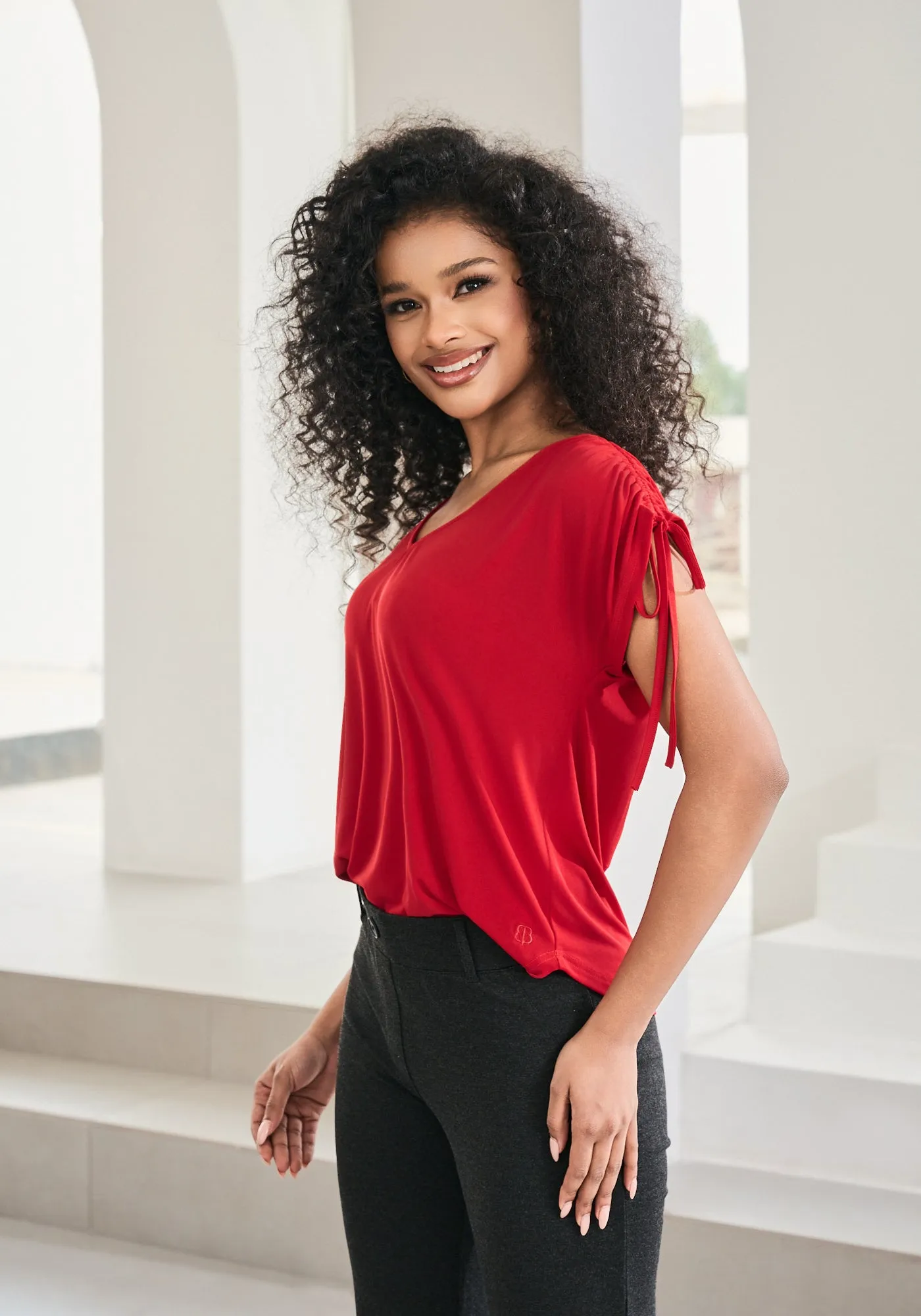 Ruched Shoulder Tee (Crimson)