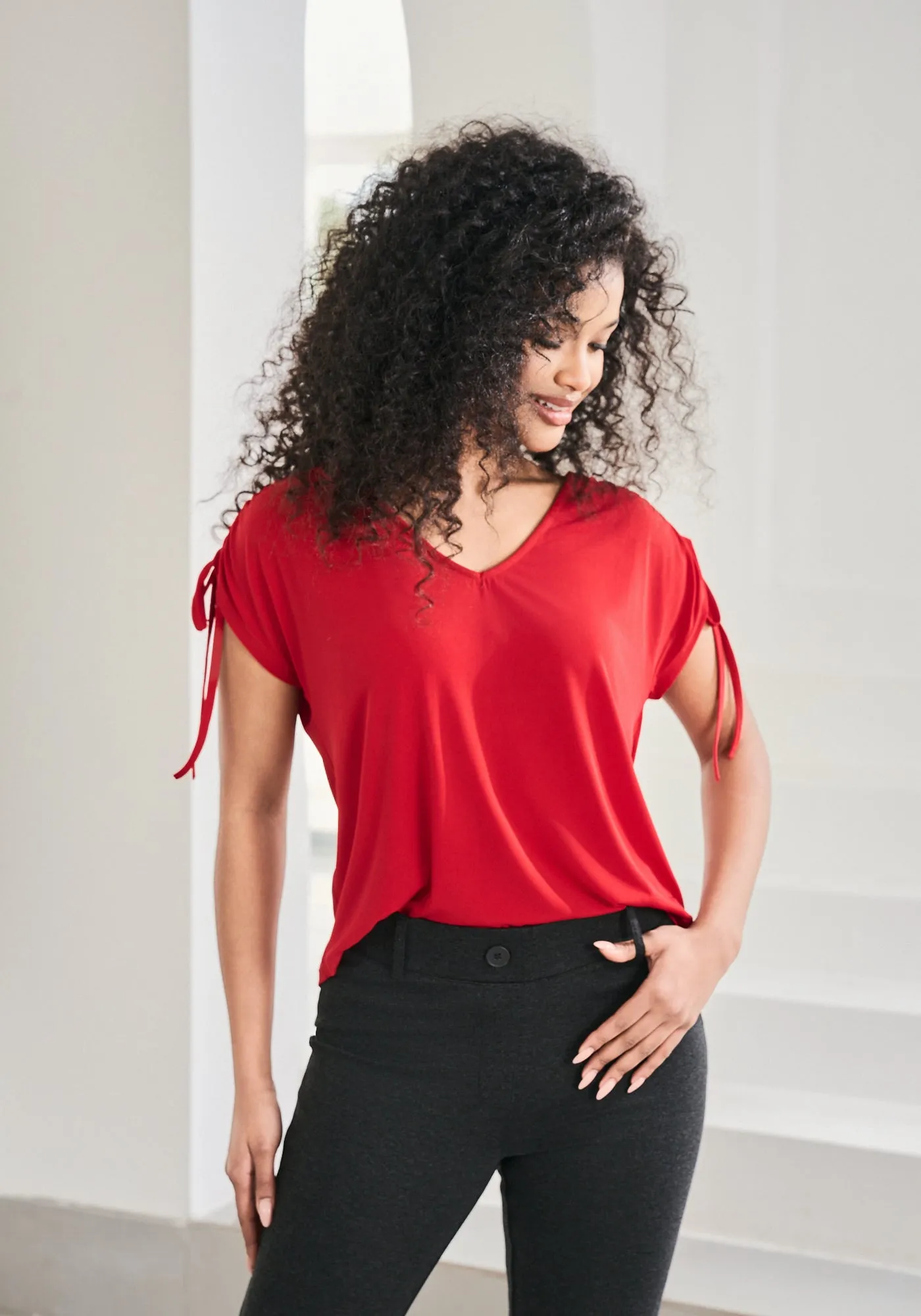 Ruched Shoulder Tee (Crimson)