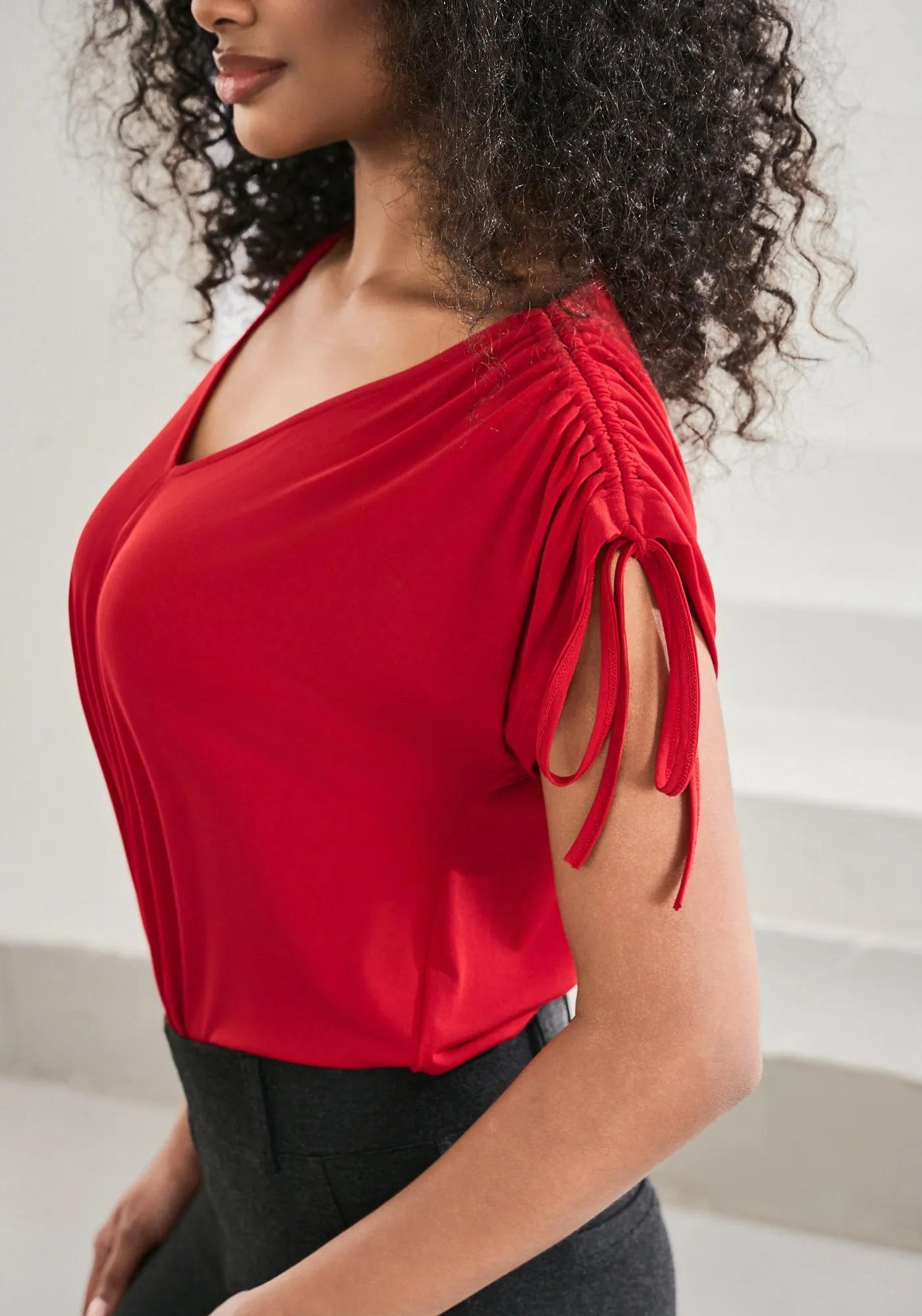 Ruched Shoulder Tee (Crimson)