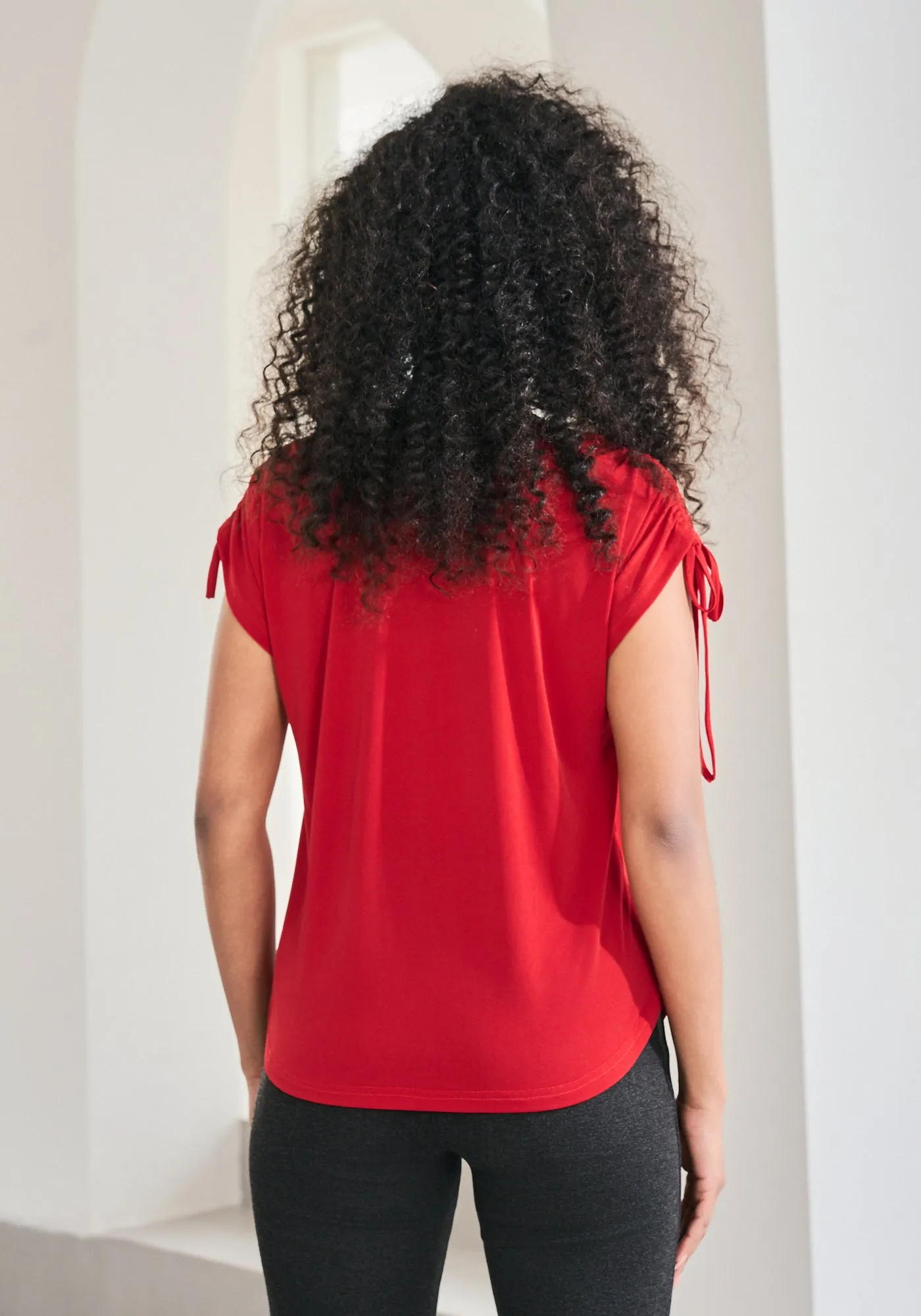 Ruched Shoulder Tee (Crimson)