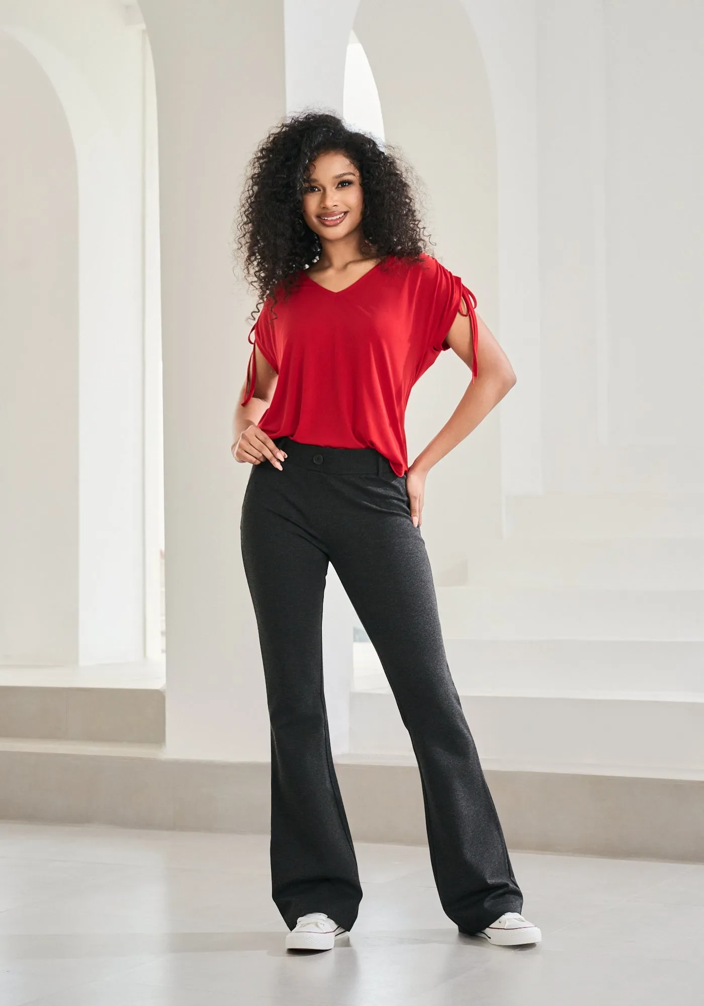 Ruched Shoulder Tee (Crimson)