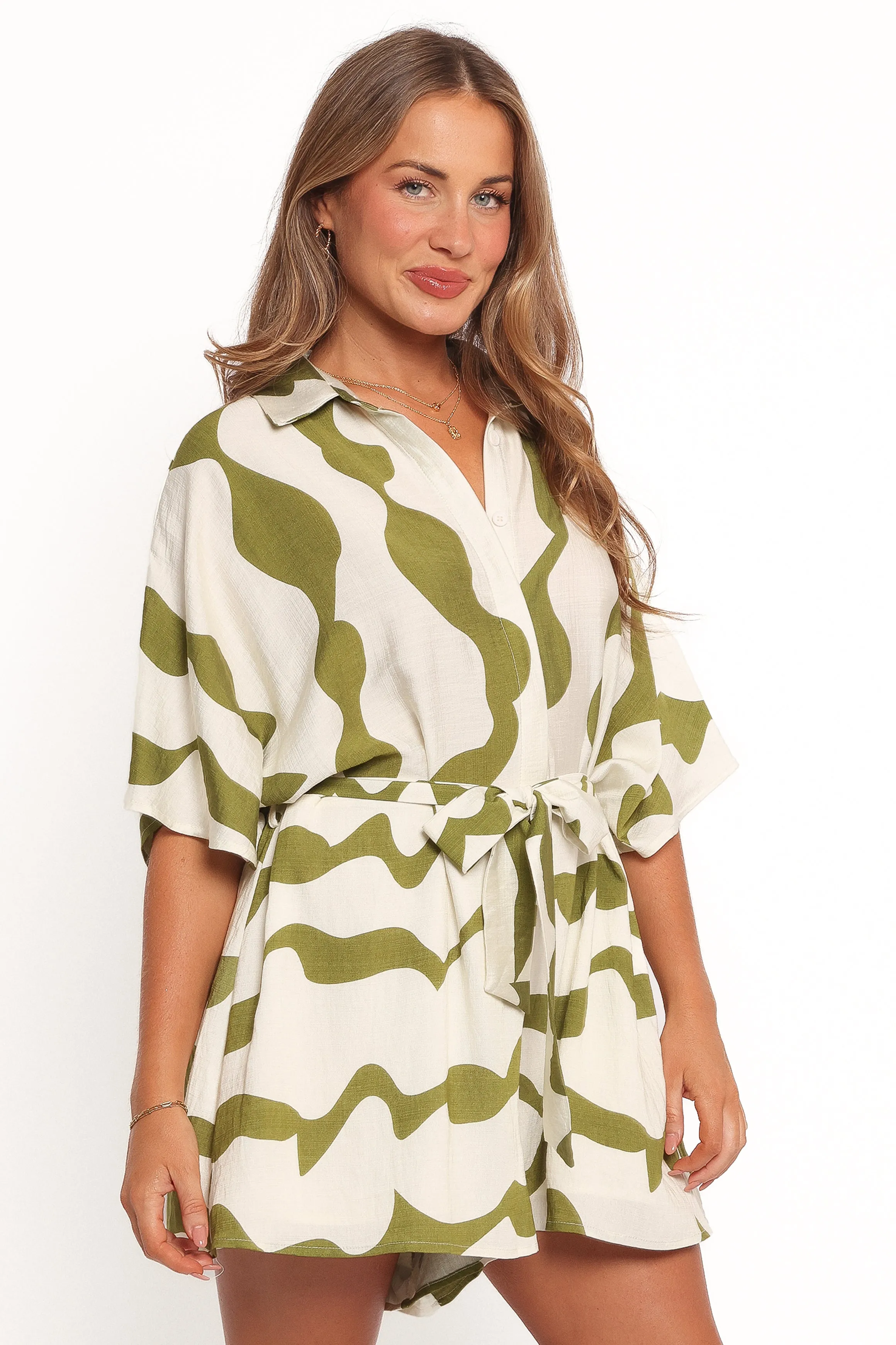 Sheily Tie Waist Playsuit - Green