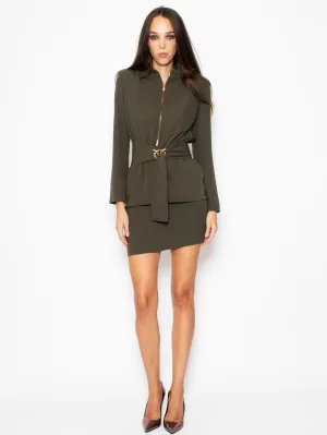 Short Dress in Military Green Fluid Crepe