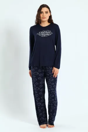 Soft Touch Long Sleeve Top & Pant Set - Navy