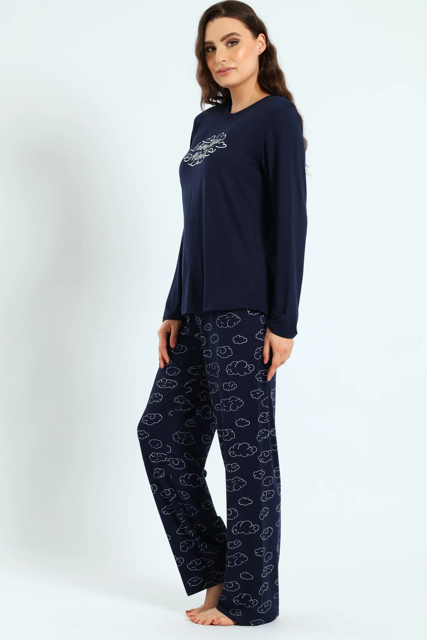 Soft Touch Long Sleeve Top & Pant Set - Navy