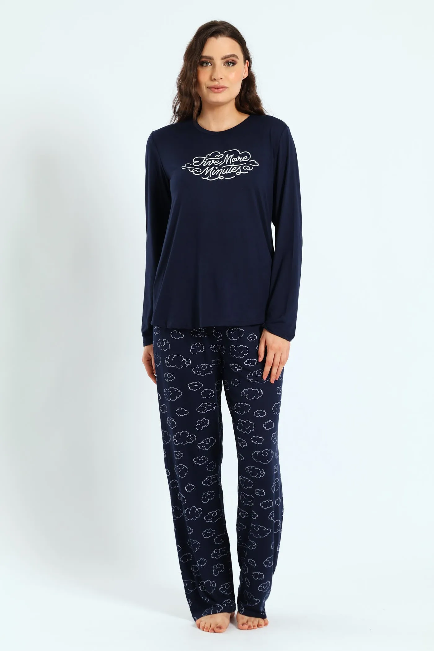 Soft Touch Long Sleeve Top & Pant Set - Navy