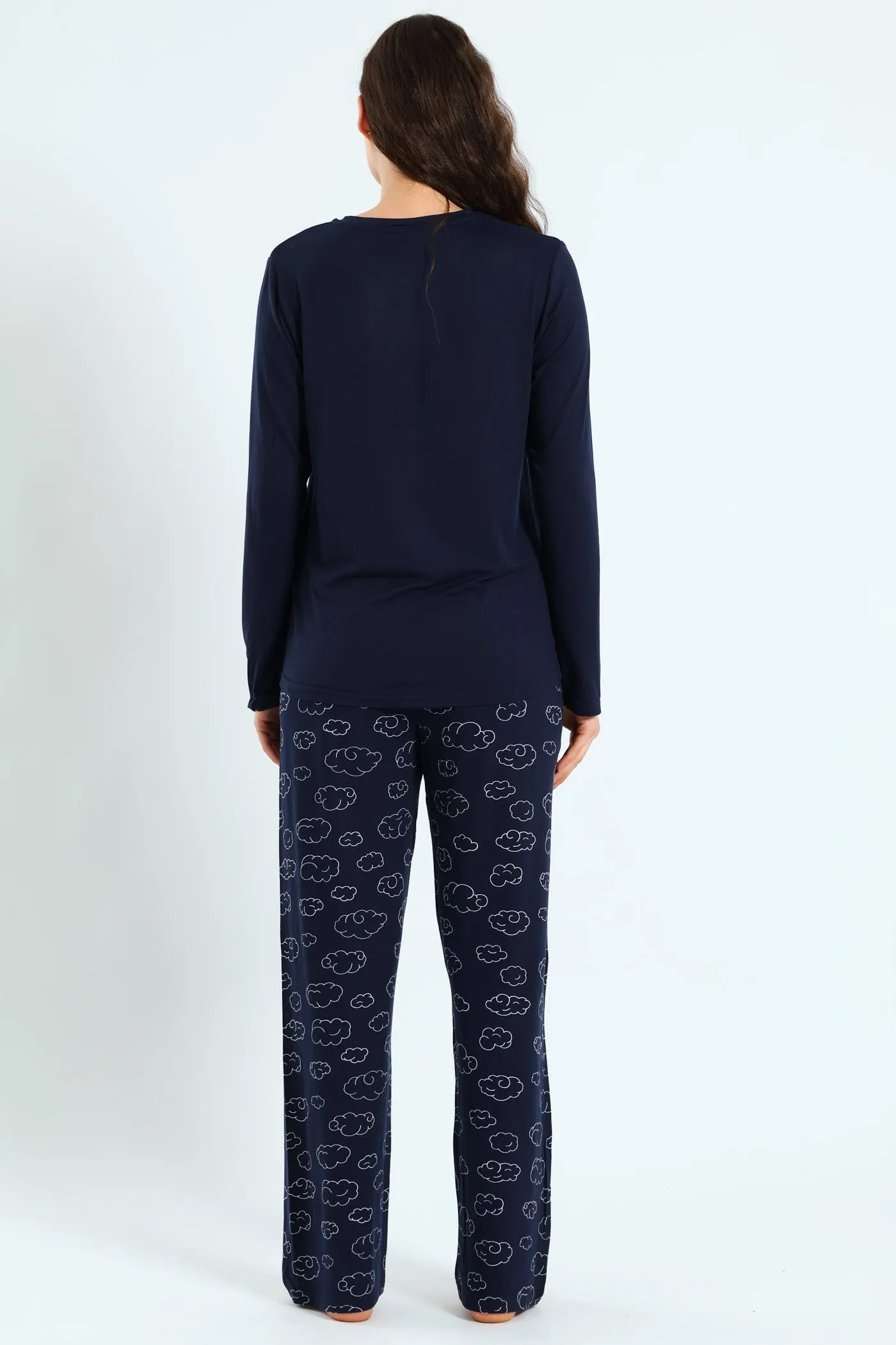 Soft Touch Long Sleeve Top & Pant Set - Navy