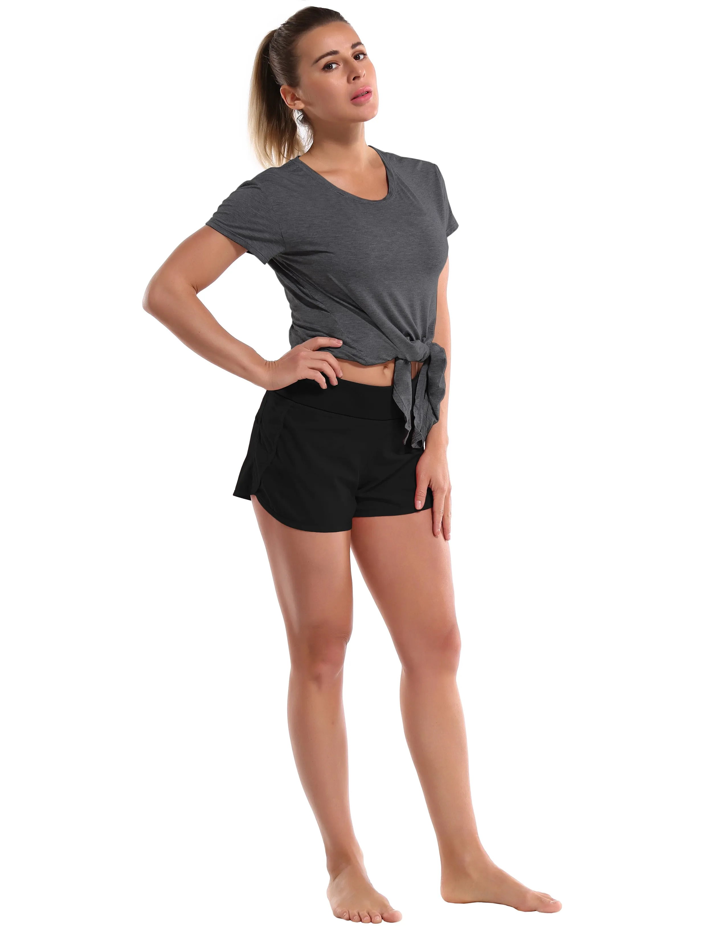 Tie Up Crop Top Short Sleeve T-Shirt heathercharcoal_Running
