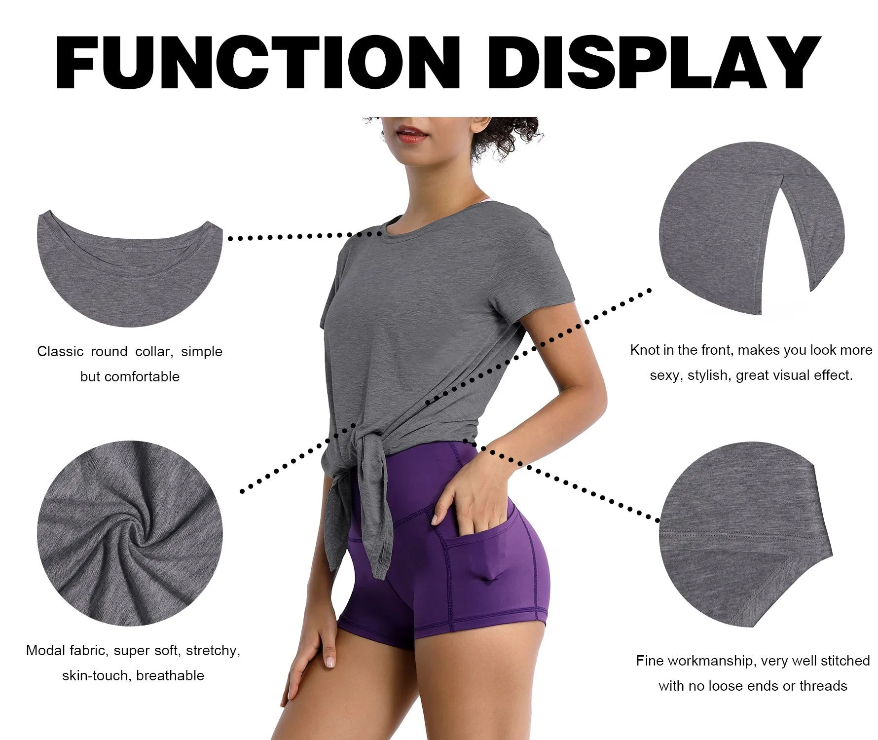 Tie Up Crop Top Short Sleeve T-Shirt heathercharcoal_Running