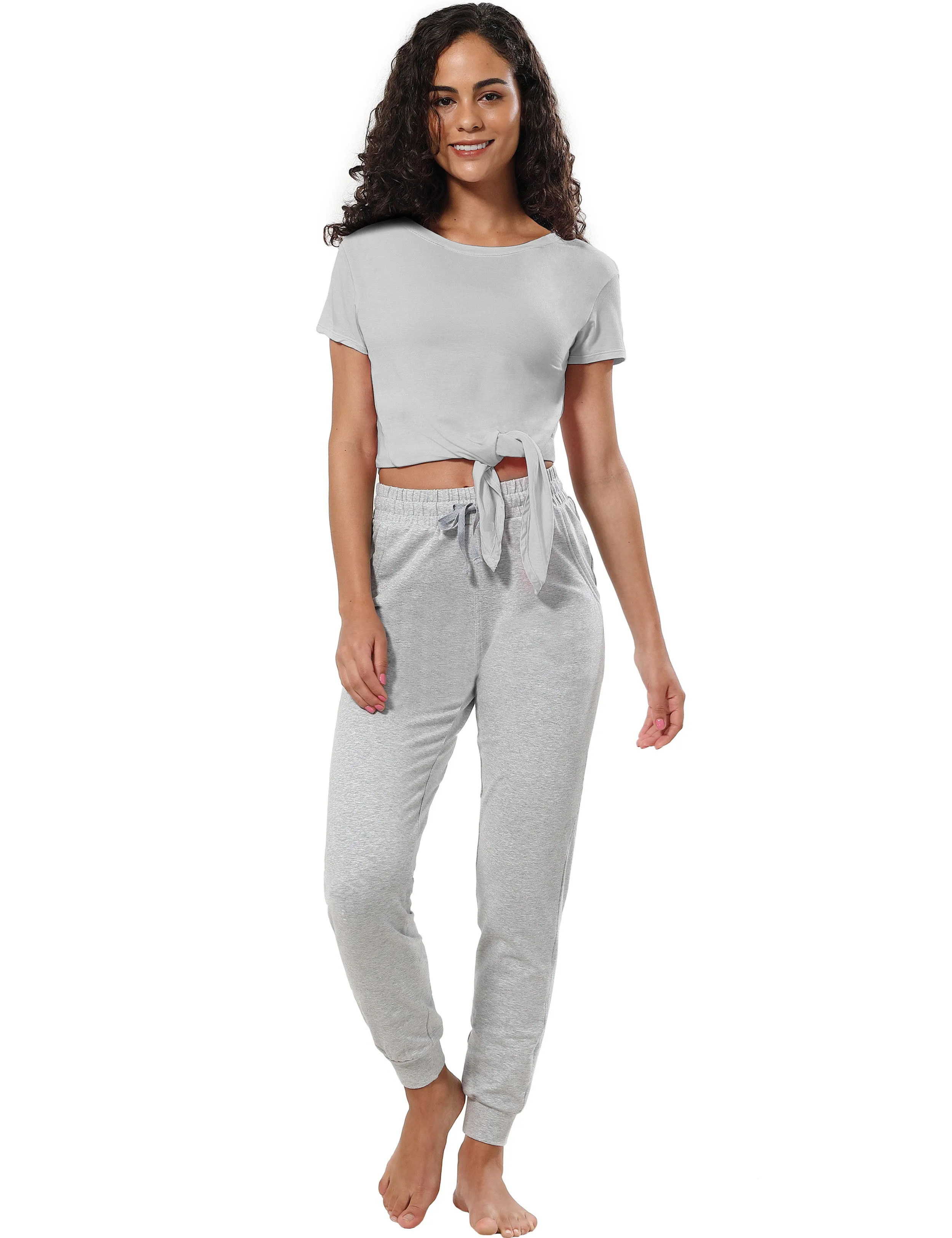 Tie Up Crop Top Short Sleeve T-Shirt lightgray_Gym