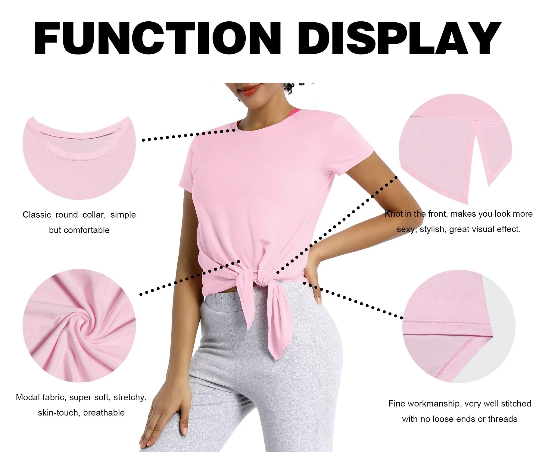 Tie Up Crop Top Short Sleeve T-Shirt lightpink_yoga