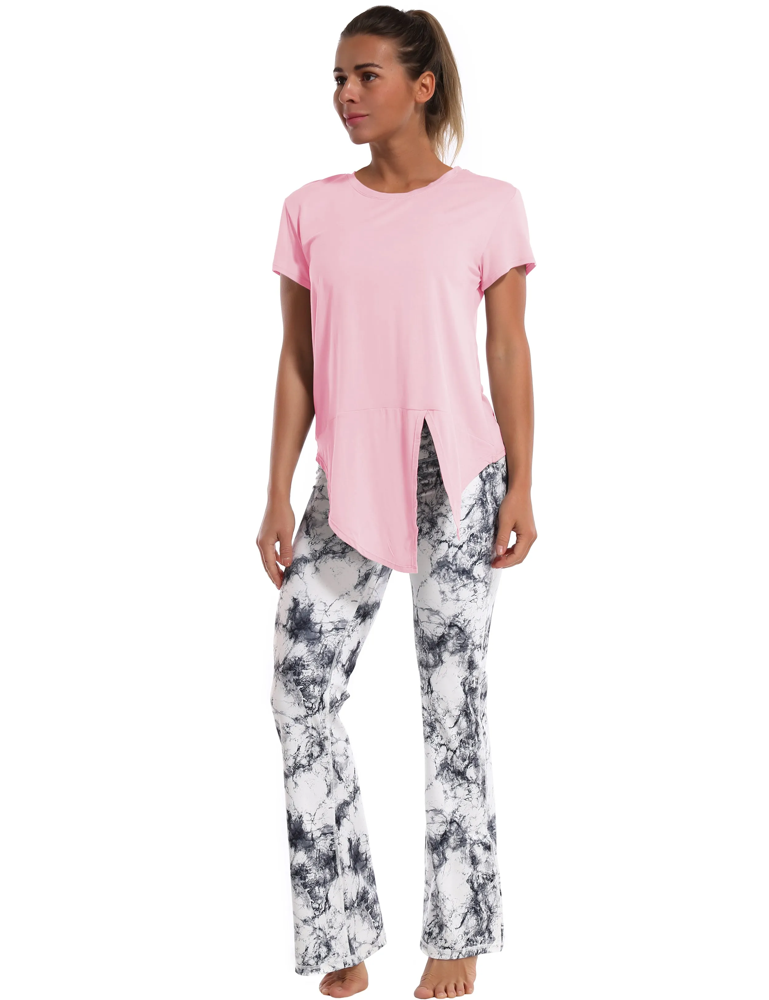 Tie Up Crop Top Short Sleeve T-Shirt lightpink_yoga