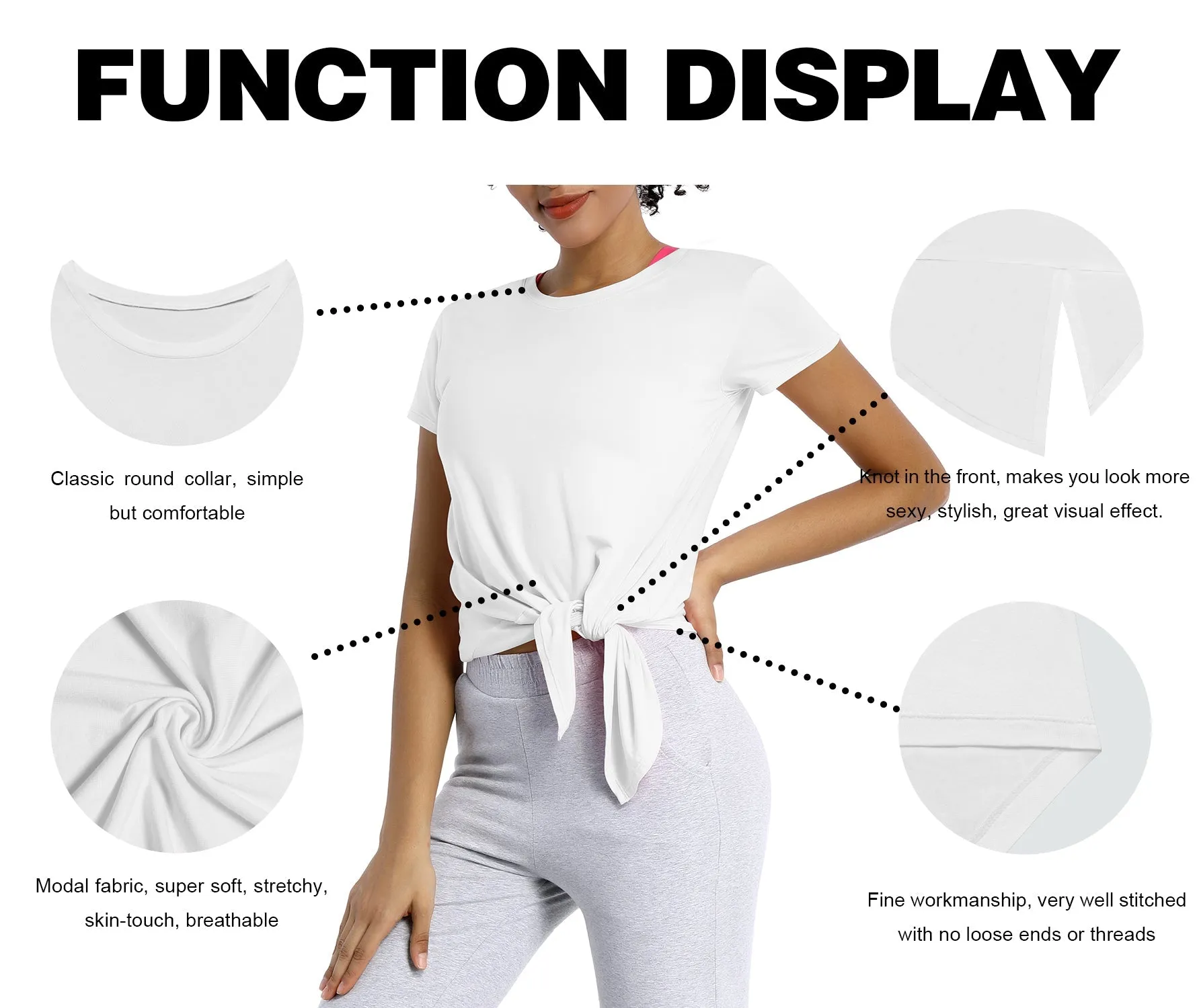 Tie Up Crop Top Short Sleeve T-Shirt white_yoga