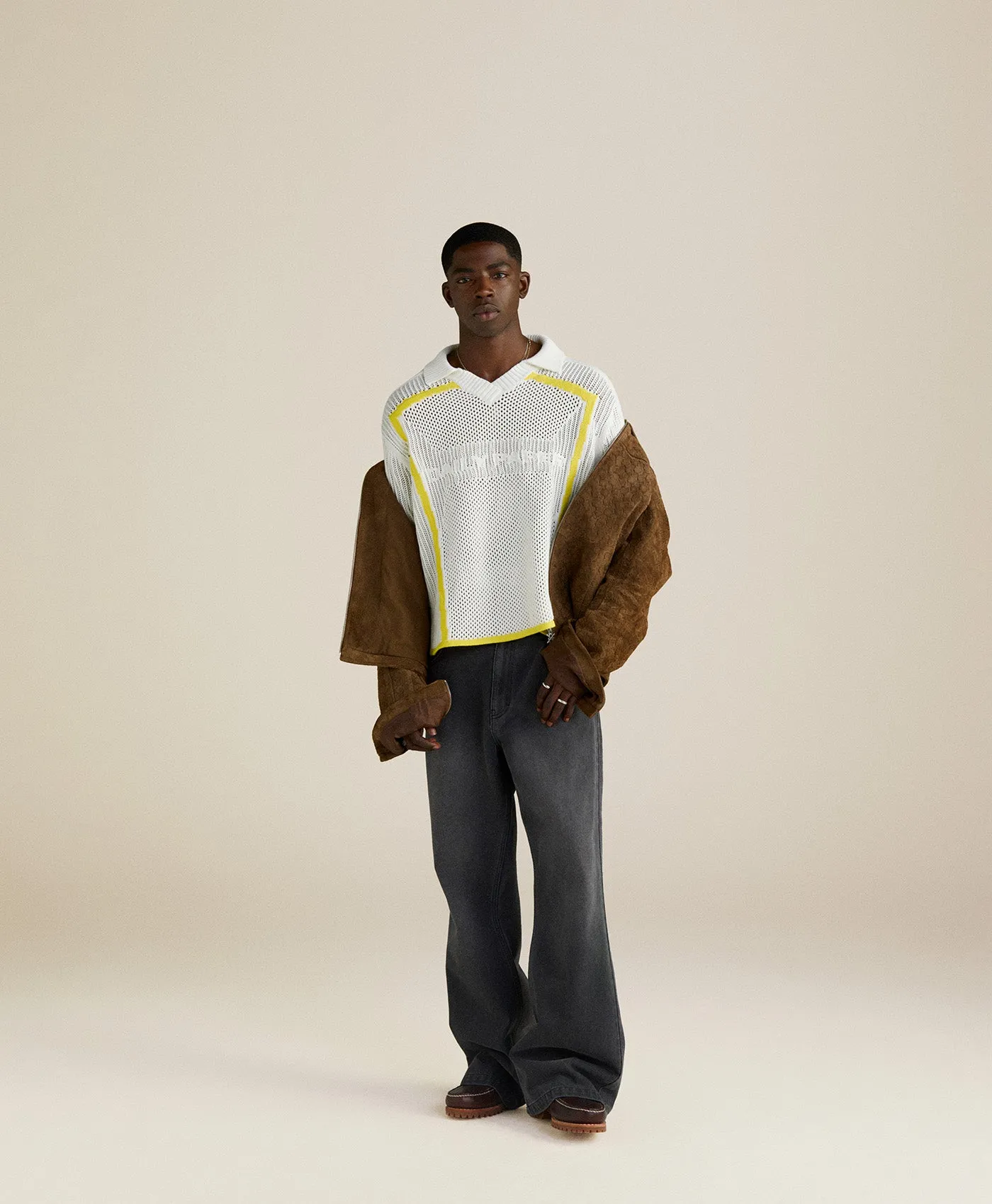 White Football Knit Sweater